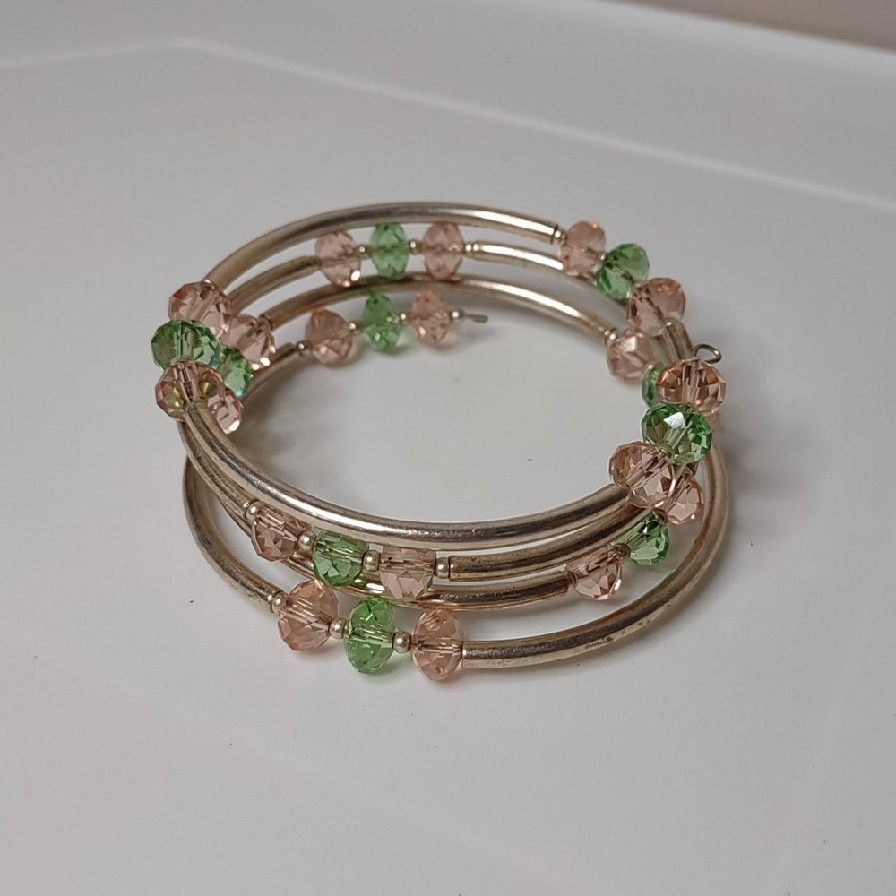 Metal And Glass Bead Expanding Wrap Around Bracelet